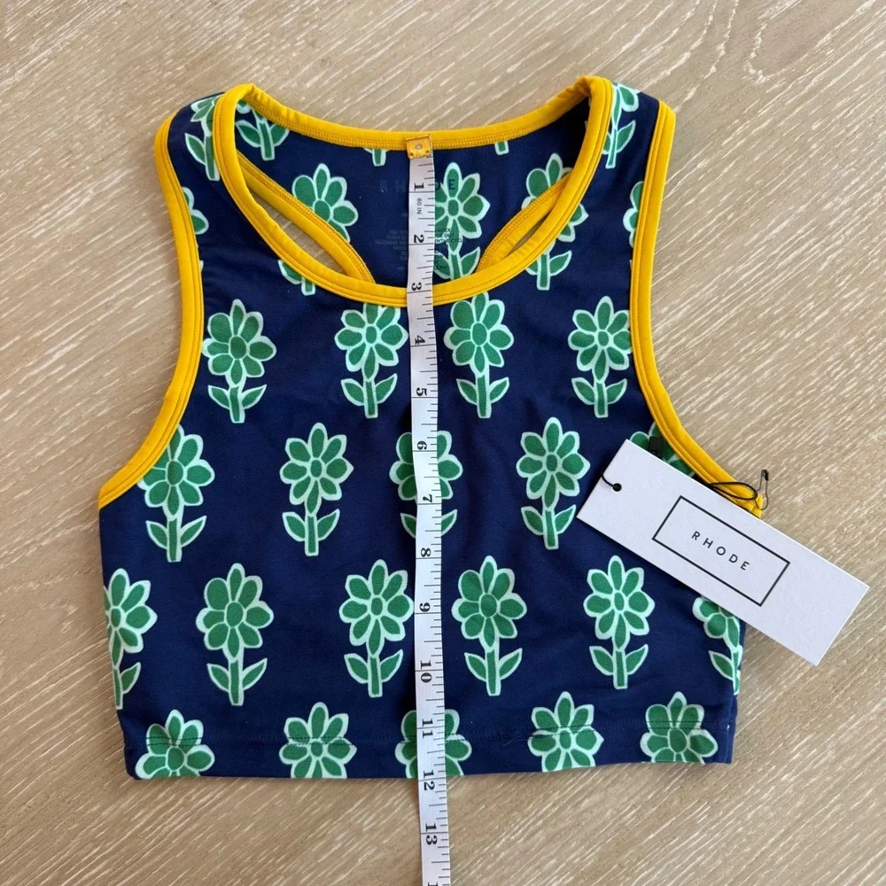 Rhode Mia Swim Bra Top Cobalt Floral Navy Green Yellow Daisy‎ Racerback XS